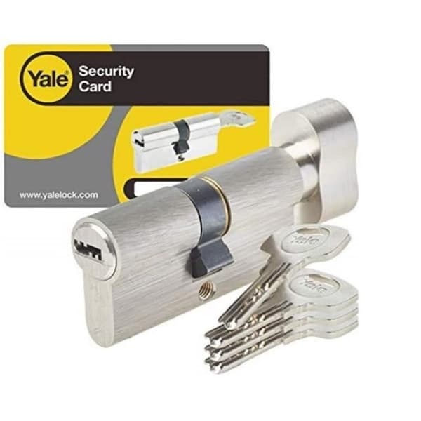 Knapplåscylinder - YALE - YC1000+ - 30x30 mm - 6 stift - Invändig knappöppning - 4 vändbara nycklar -