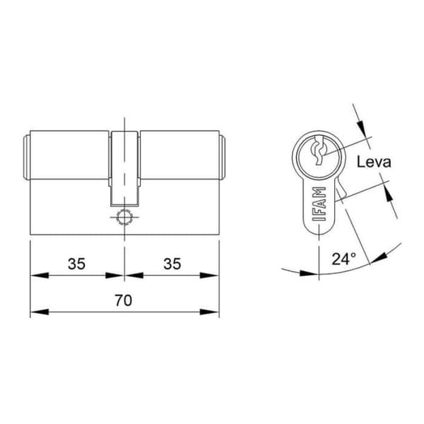 Cylinder f5s3030n nickel 60mm (30+30mm) lång kam 15mm. med 3 klämnycklar. ifam