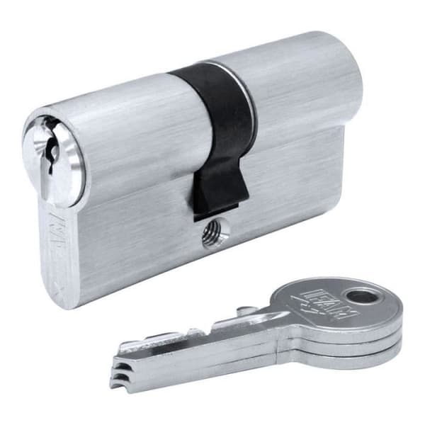 Cylinder f5s3030n nickel 60mm (30+30mm) lång kam 15mm. med 3 klämnycklar. ifam