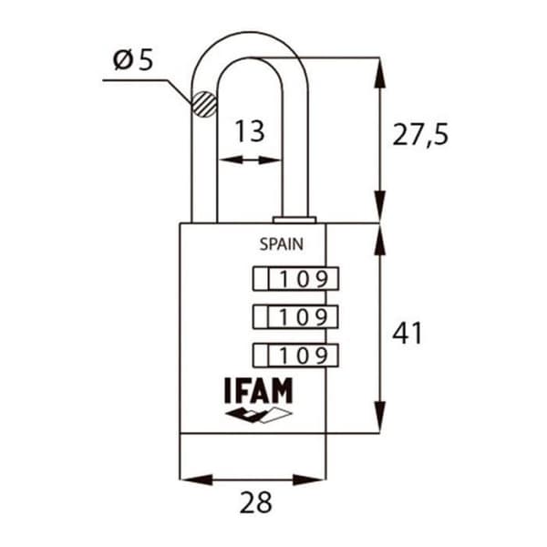 Kombinationslås - IFAM - COMBI30 - Svart - Aluminium - Chromad stålbåge 5mm