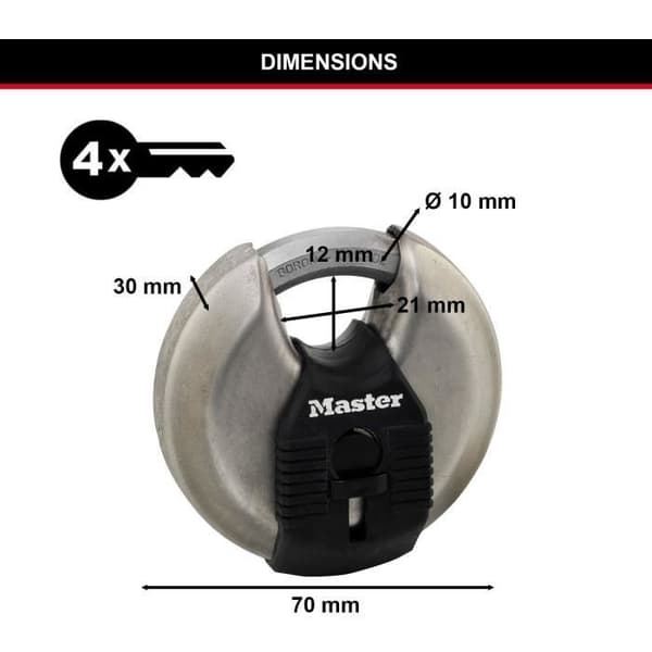 Set med 2 skivhängslås - MASTER LOCK - M40EURT - Rostfritt stål - 70 mm