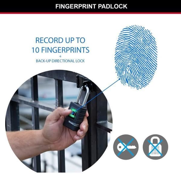 MASTER LOCK Biometrisk hänglås med hög säkerhet [Vattentät] [Fingeravtryck och riktad nödkod] 4901EURDLHCC