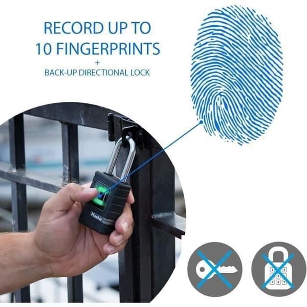 MASTER LOCK Biometrisk hänglås med hög säkerhet [Vattentät] [Fingeravtryck och riktad nödkod] 4901EURDLHCC