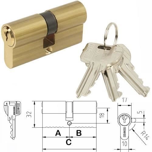 EUROPERFIL C CYLINDER 60MM (30x30mm) MÄSSING MCM