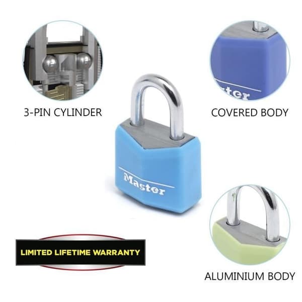 Små hänglås - MASTER LOCK - 9120EURQCOLNOP - Gemensamma nycklar - Familjepaket med 4 - Diverse färger