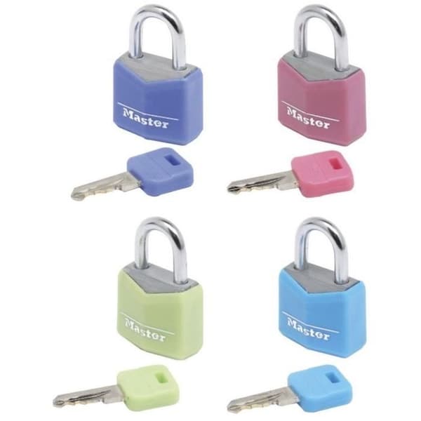 Små hänglås - MASTER LOCK - 9120EURQCOLNOP - Gemensamma nycklar - Familjepaket med 4 - Diverse färger