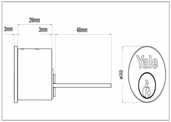 Yale - P-4KP1109-CH - Ersättningscylinder för fälg, Lämplig för dörrar 38-57 mm, 4 nycklar ingår, Kromad finish, Visi Packad