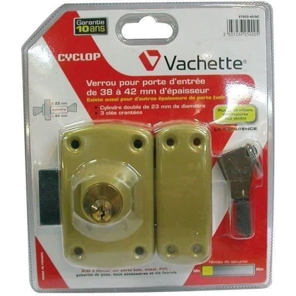 Cyclop dubbelcylinderlås - VACHETTE - 45 mm - Antiplockstift - 3 nycklar ingår