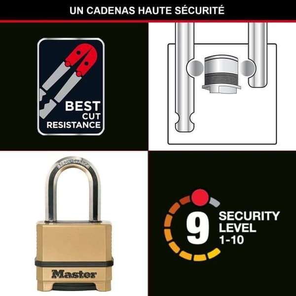 Högsäkerhetshänglås - MASTER LOCK - M175EURDLF - Kombination - Zink - L Shackle - Utomhus