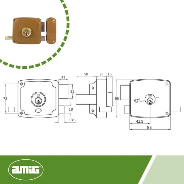 Lås - cylindrisk lås - cylinder - Amig-lås - 72U