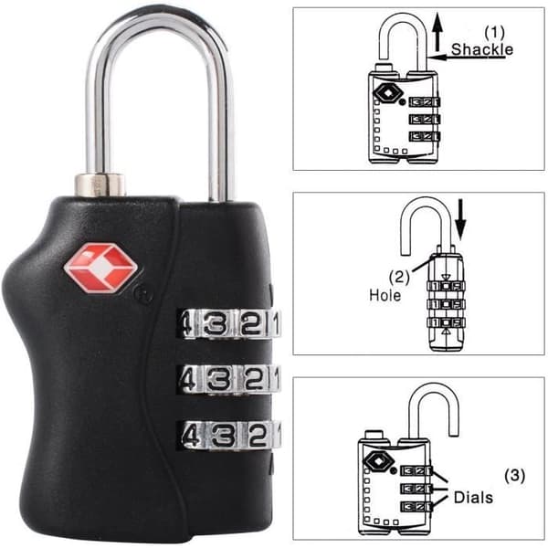 Säkerhetshänglås - XCSOURCE - TSA Bagagelås - 3-siffrigt - Svart - 2-pack