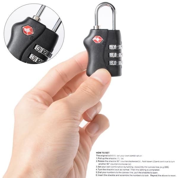 Säkerhetshänglås - XCSOURCE - TSA Bagagelås - 3-siffrigt - Svart - 2-pack