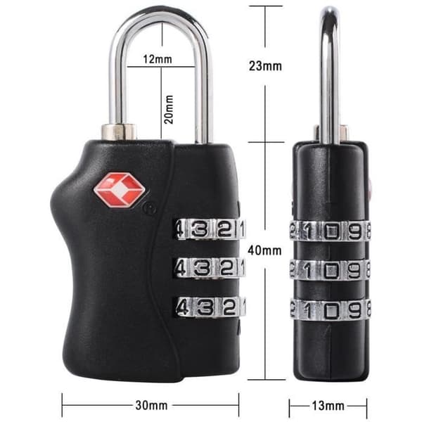 Säkerhetshänglås - XCSOURCE - TSA Bagagelås - 3-siffrigt - Svart - 2-pack
