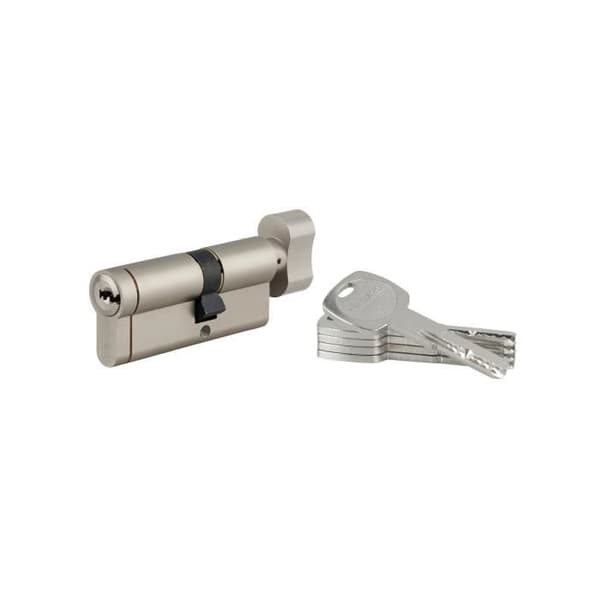 THIRARD - Cylindrisk lås med knapp Transit 1, 30Bx40mm, förnicklad, 5 nycklar