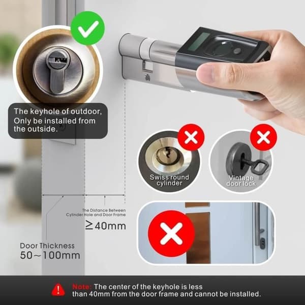 Ansluten lås dörr ingång - IP65 Fingeravtryckslås med 3 RFID-kort Biometrisk lås Cylinderlängd 40x3