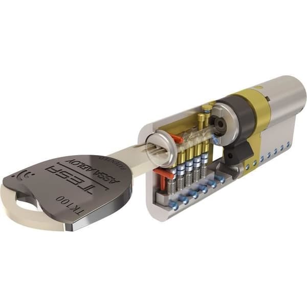 Tesa Assa Abloy TK153035L Cylindertyp i hög säkerhet TK100 Dubbelkoppling i mässing 30 x 35 mm Lång nyckel