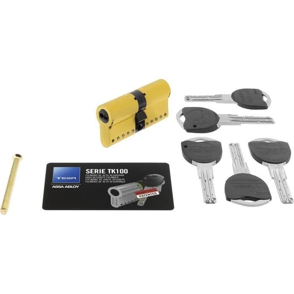 Tesa Assa Abloy TK153035L Cylindertyp i hög säkerhet TK100 Dubbelkoppling i mässing 30 x 35 mm Lång nyckel