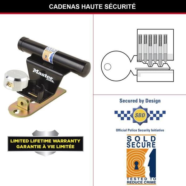 Stöldskyddsanordning för lutning av garageport - MASTER LOCK - Säkerhetsbygel i stål - 6-stifts cylinder