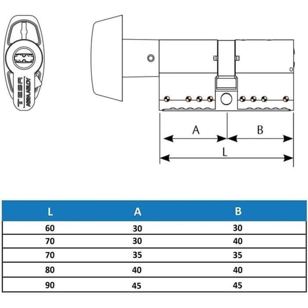 Tesa Assa Abloy TK1B3535L Cylinder av hög säkerhet