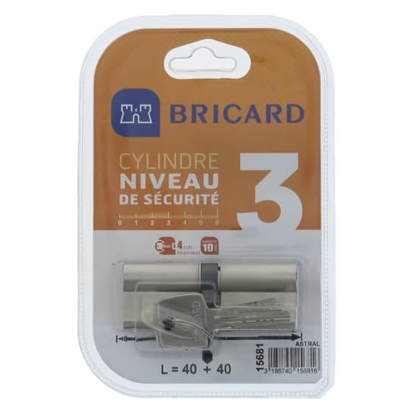 BRICARD ASTRAL 15681 Cylinder 40+40 mm dubbel ingång förnicklad mässing