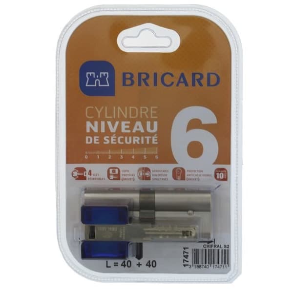 BRICARD CHIFRAL S2 cylinder 17471 40+40 mm dubbel ingång förnicklad säkerhetsnivå 6