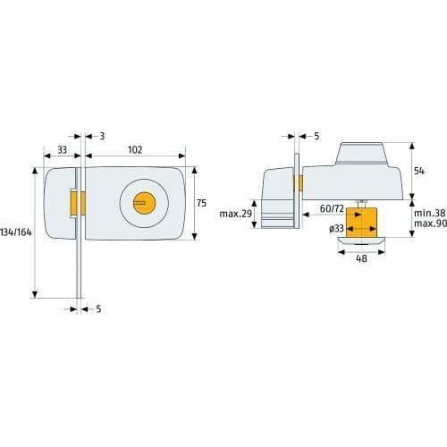 Abus 533020 7035 S Extra dörrlås med yttre och inre cylinder, silver