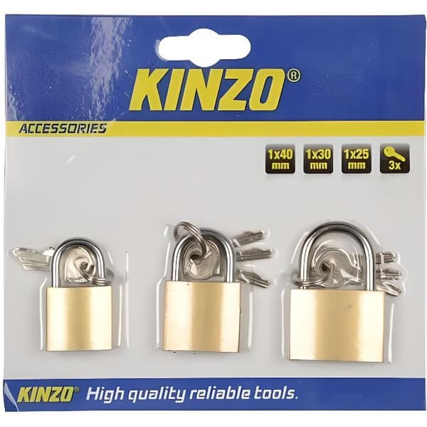 Hänglås - KINZO - Set med 3 - 40 mm bygel - Användning inomhus och utomhus