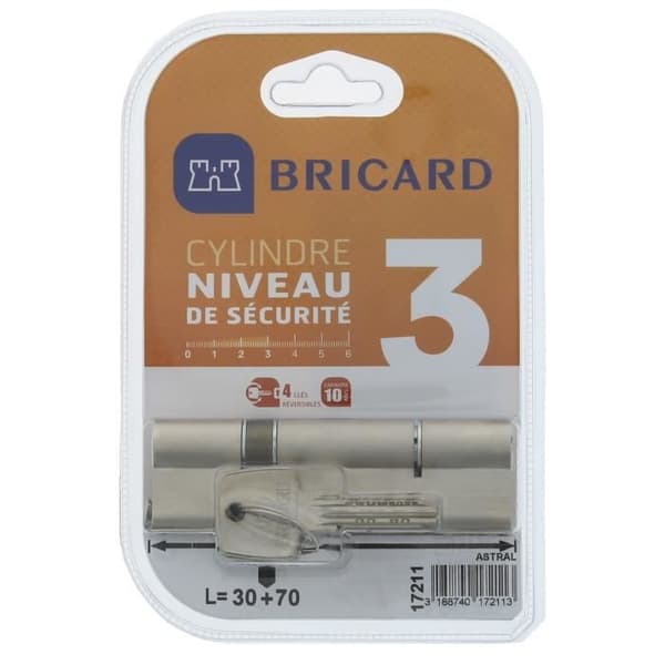 BRICARD PRÖVNINGAR 17211 Cylinder 30+70 mm dubbel ingång förnicklad mässing