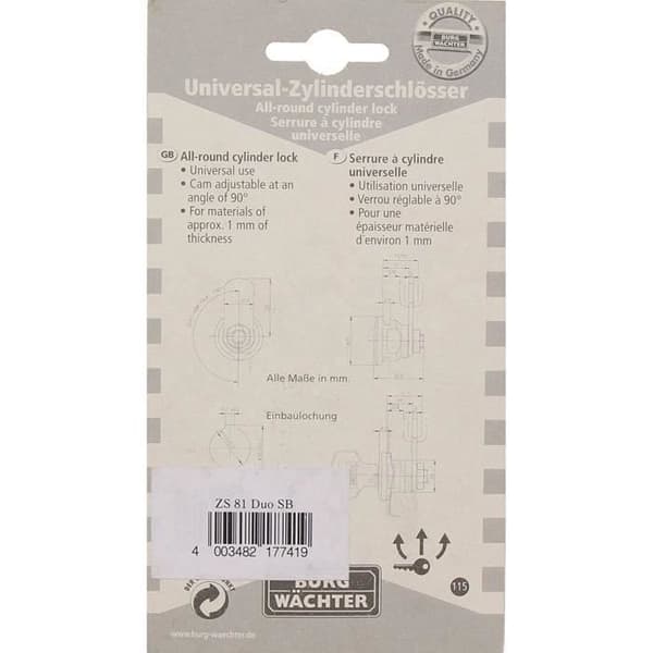 Burg-Wächter universalspak Cylindriskt lås, 1 st, ZS 81 Duo SB - ZS 81 Duo SB