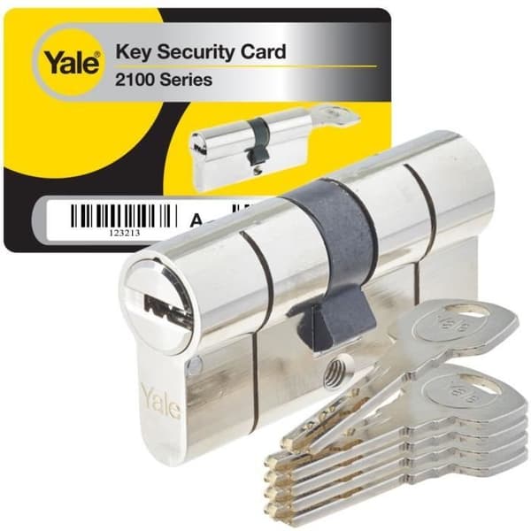YALE högsäkerhetscylinder Series 2100 löstagbar 30x40 mm förnicklad, anti-plockning, anti-borrning och anti-stöt, 5 nycklar