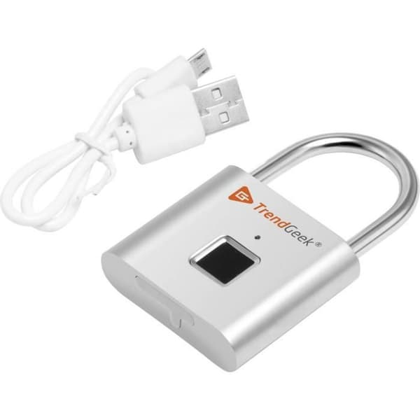 Biometriska lås - TrendGeek - 4910 - Silver - Kommer ihåg 10 fingeravtryck - Mikro-USB-laddning