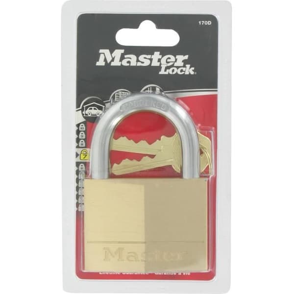 Hänglås i massiv mässing - MASTER LOCK - 70 mm - 36 mm bygel - 2 nycklar ingår