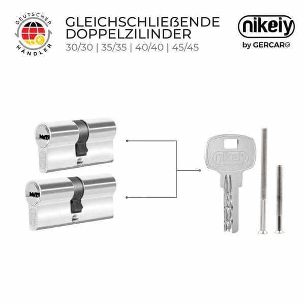 Gercar - GZ-17 - Set med 2 låscylindrar 35/35 profiler - Med 10 nycklar - Längd: 70 mm - A: 35 B: 35 - Set om 2