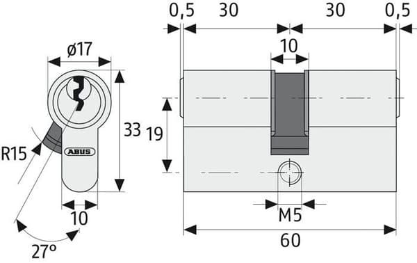 Lås - cylinder - cylinder - Abus lås - 59815 - E30NP Låscylinderprofil 35/55 med 5 nycklar