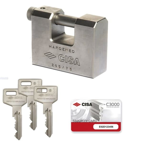 Cisa hänglås - 12855N7500000C3 - Anti-inbrott stål monoblock C3000 cylinder hänglås 75 mm