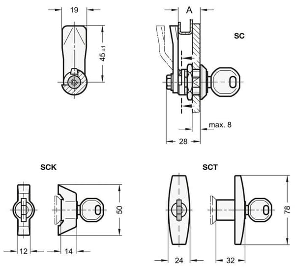 Ganter normemente - GN 115-SCK-10 - Ganter Norme Elements GN 115-10 SCK - Lås med hjulnyckel, 1 st, svart, matt
