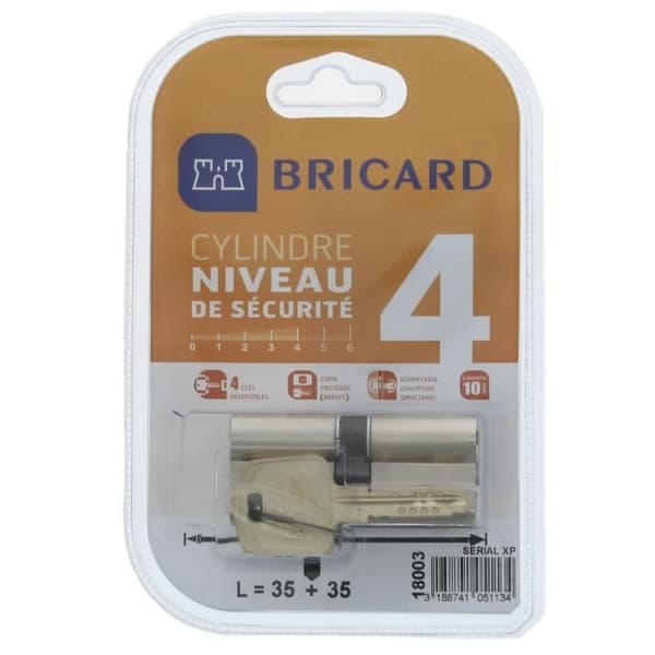 BRICARD SERIAL XP 18003 Cylinder 35+35 mm dubbel ingång förnicklad säkerhetsnivå 4