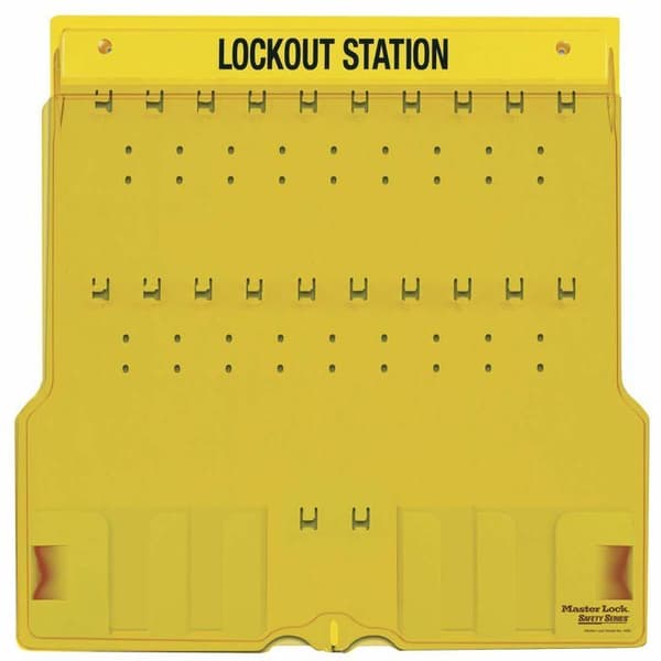 Huvudlås - 1484B - Lockoutstation [Kapacitet 20 Hänglås] [Tom] -, Plast, Gult, 63,5 cm x 63,5 cm x 8,1 cm