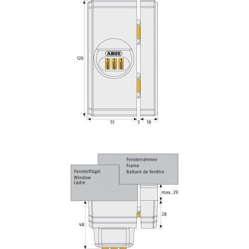Fönsterlåssystem - ABUS - FTS106 W EK - Vit - Nyckel - Utanpåliggande monterad