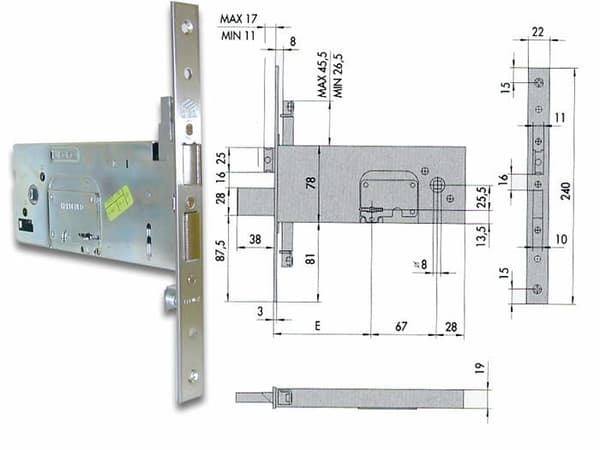 Lås - cylinder - cylinder - lås Cisa 57357-100 Krokodillås