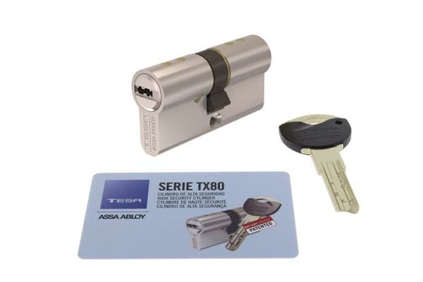 Tesa - TX853545N - Assa Abloy, högsäkerhetscylinder TX80 Dubbelkoppling lång kamförnicklad nyckel 35 x 45 mm
