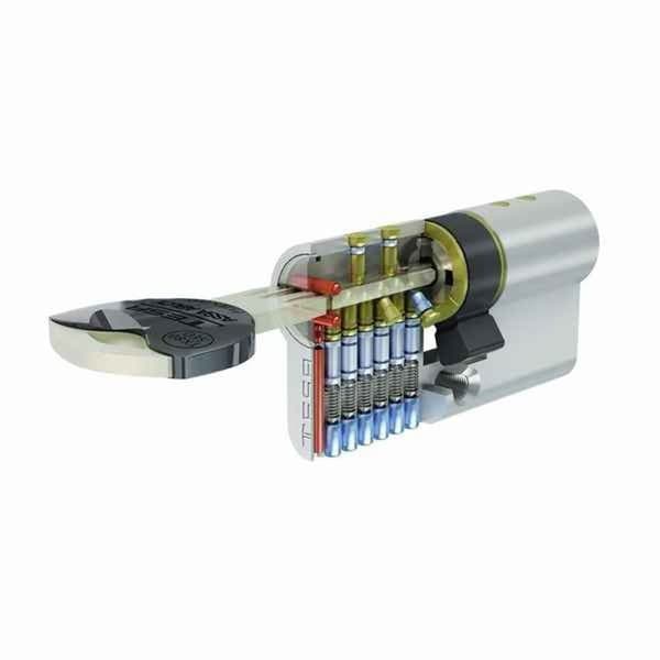 Tesa - TX854050N - Assa Abloy, högsäkerhetscylinder TX80 Dubbelkoppling lång kamförnicklad nyckel 40 x 50 mm