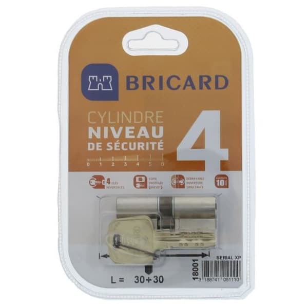 BRICARD SERIAL XP 18001 Cylinder 30+30 mm förnicklad dubbelingång säkerhetsnivå 4