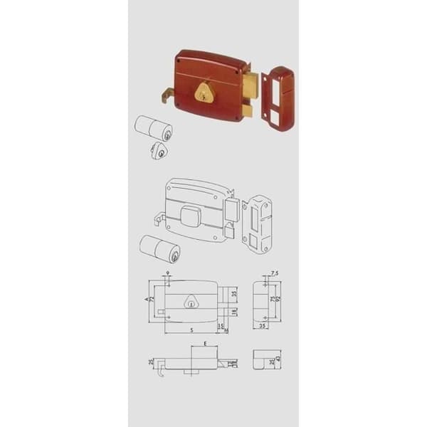 Cisa 50131 Rak fälglås för trädörr 60 mm - 50121