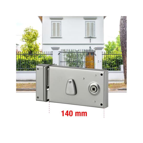 THIRARD - 4-gas lås med nyckel för port, vänster, axel 58mm, 140x82mm, förzinkad, 2 nycklar