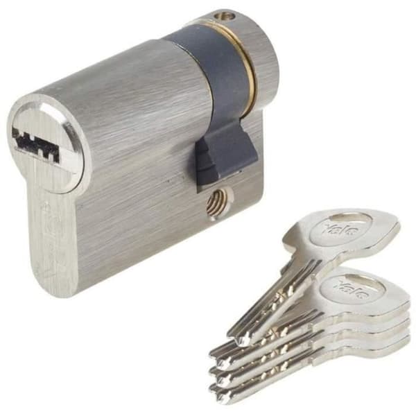Halvcylinderlås - YALE - YC1000+ - 30x10 mm - 6 stift - 4 vändbara nycklar - Nickelpläterad
