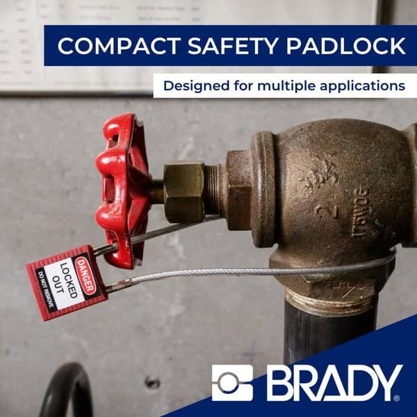 Cadenas Brady - 146121 - Kompakt säkerhetslås med kabel, 32mm x 16mm x 200mm, Gul