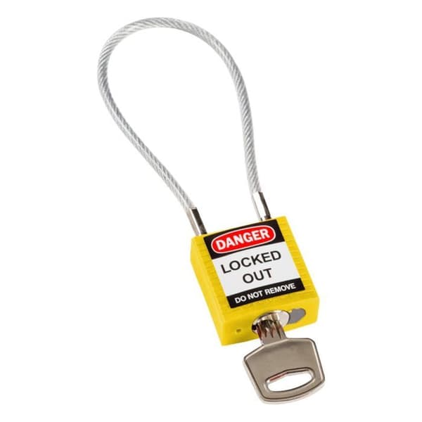 Cadenas Brady - 146121 - Kompakt säkerhetslås med kabel, 32mm x 16mm x 200mm, Gul