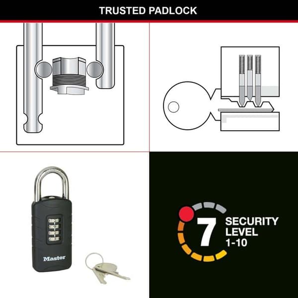 Master lock hänglås - 656EURDBLK - Kombinationshänglås med nödnyckel för utomhusbruk, 120 x 48 x 20 mm