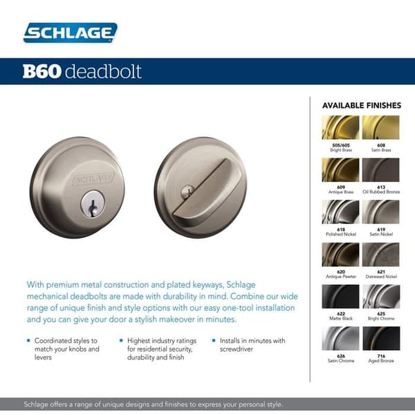 Lås - cylindrisk lås - cylinder - Schlage lås - B60N626